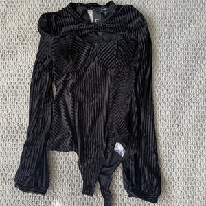 Always Alluring Black Striped Velvet Cutout Bustier Bodysuit